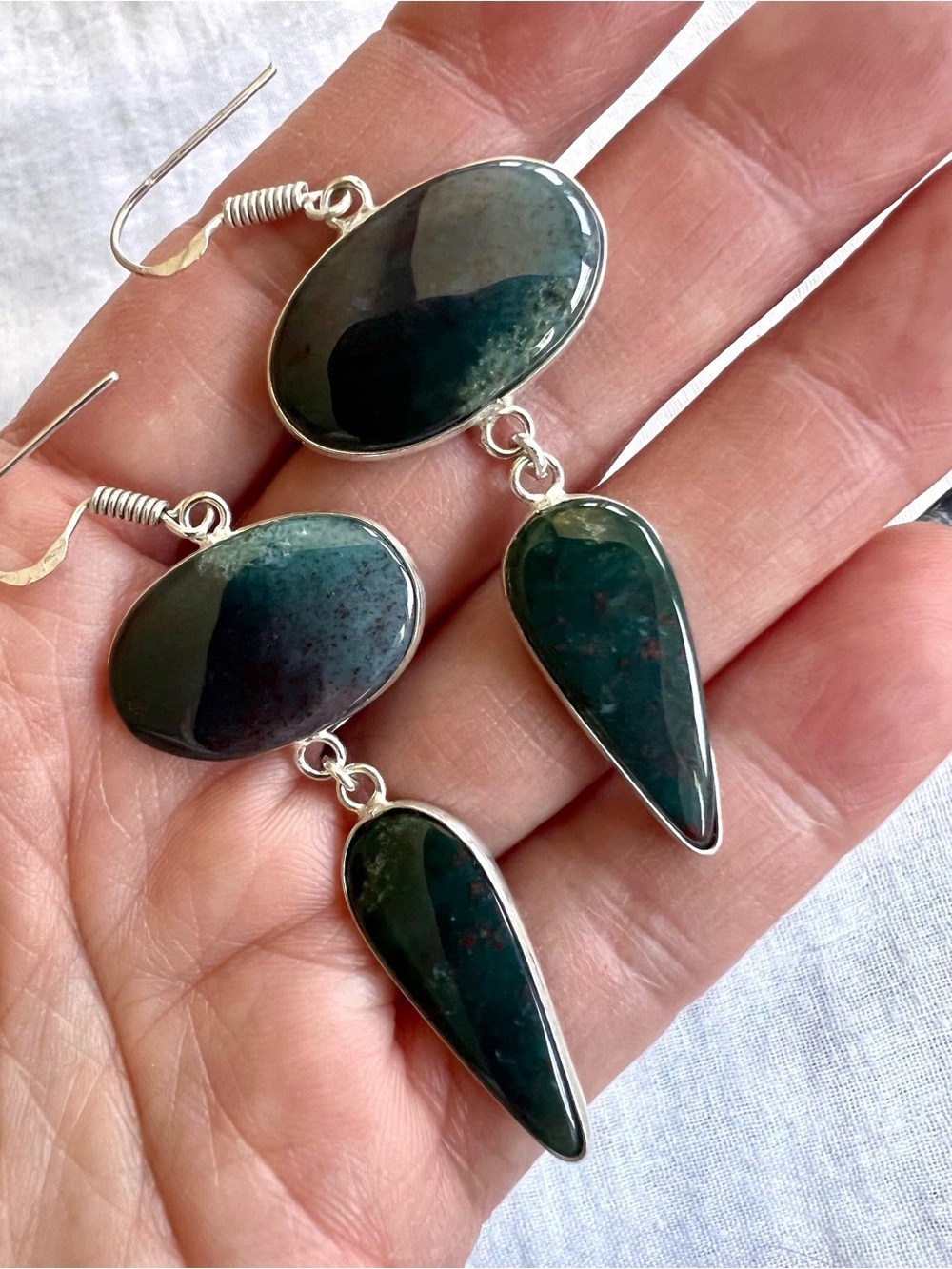 925 Dragons Blood Bloodstone Long Dagger Earrings